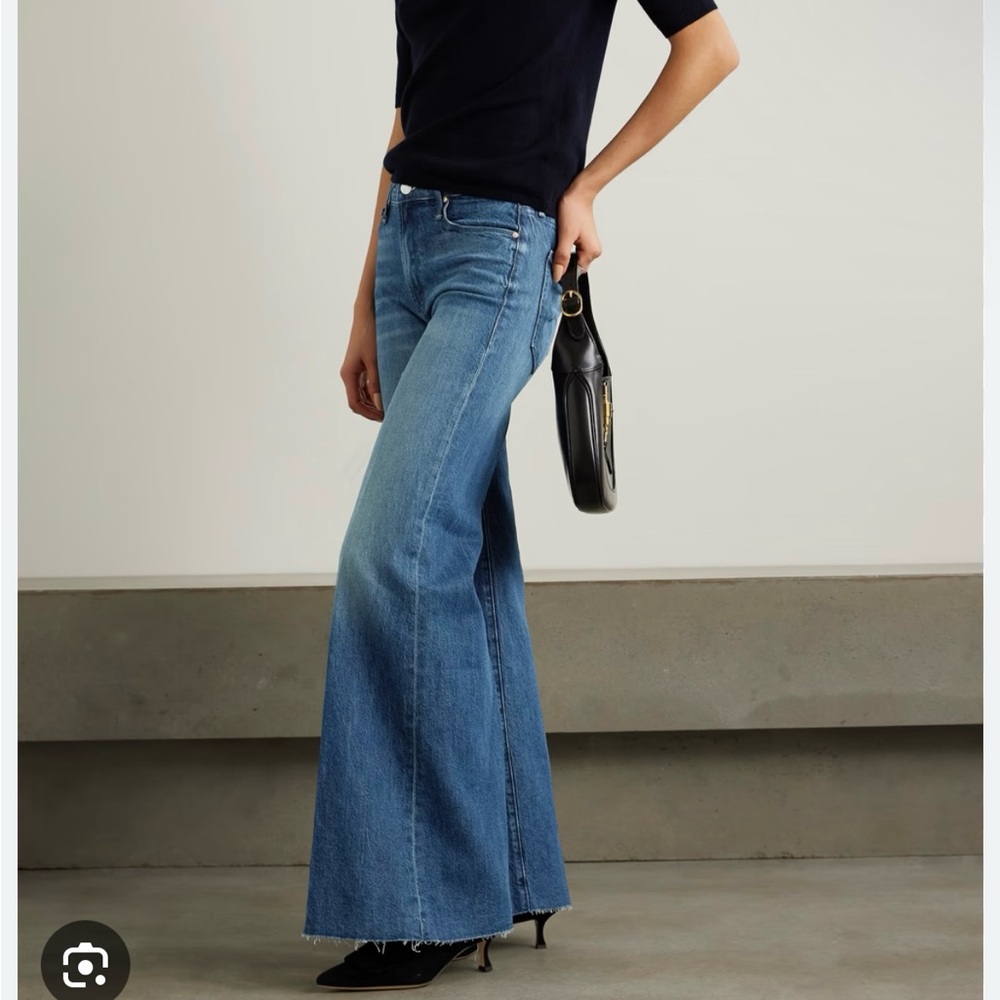MOTHER The Twister Sneak Fray Jeans in Classic Blue women’s denim